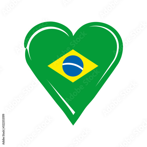 Brazilian heart. Flag of Brazil inside a doodle heart. Hand drawn fresh style. I love brazil.