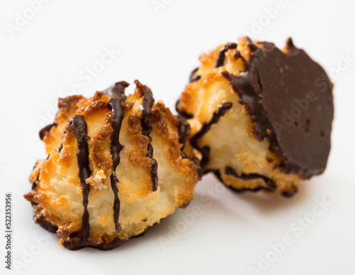 Delicious coconut cookies topped with dark chocolate