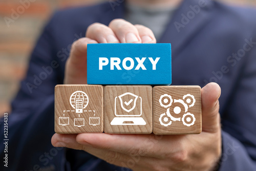 Concept of proxy server technology. Cyber security, VPN and data protection.