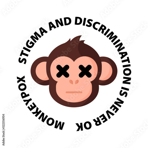 Monkeypox virus icon. Stigma and discriminations is never ok. New outbreak cases in Europe and USA.
