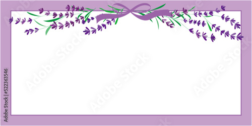 Lavender flower decoration frame. purple lavender decoration background for wedding, greeting and seasonal banner design. Vector template. photo