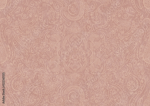 Hand-drawn abstract seamless ornament. Light semi transparent pale pink on a pale pink background. Paper texture. Digital artwork, A4. (pattern: p01a)