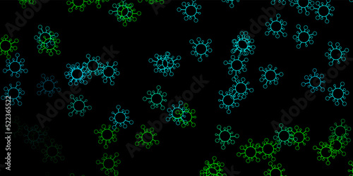 Dark blue, green vector texture with disease symbols.