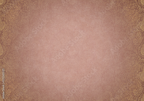 Hand-drawn abstract ornament. Light semi transparent pale pink on a pale pink back, with vignette of same pattern and sparks in golden glitter on a darker color. Paper texture. A4. (pattern: p01b)