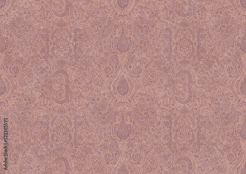 Hand-drawn abstract seamless ornament. Purple on a pale pink background. Paper texture. Digital artwork, A4. (pattern: p01b)