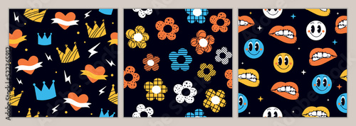 Retro seamless patterns set