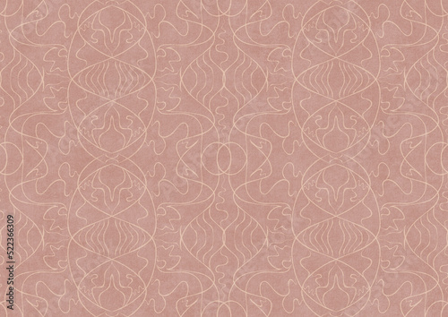 Hand-drawn abstract seamless ornament. Light semi transparent pale pink on a pale pink background. Paper texture. Digital artwork, A4. (pattern: p02-1b)