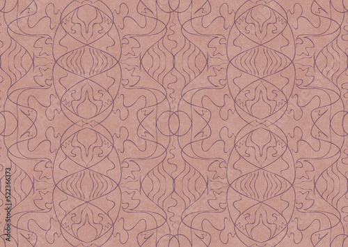 Hand-drawn abstract seamless ornament. Purple on a pale pink background. Paper texture. Digital artwork  A4.  pattern  p02-1b 