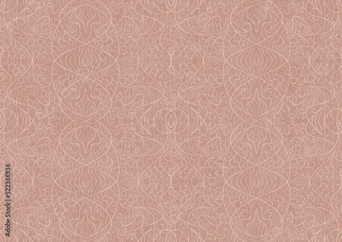 Hand-drawn abstract seamless ornament. Light semi transparent pale pink on a pale pink background. Paper texture. Digital artwork, A4. (pattern: p02-2b)