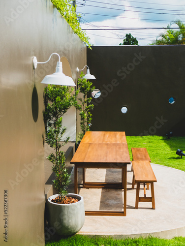 Table and chairs in the garden cafe.