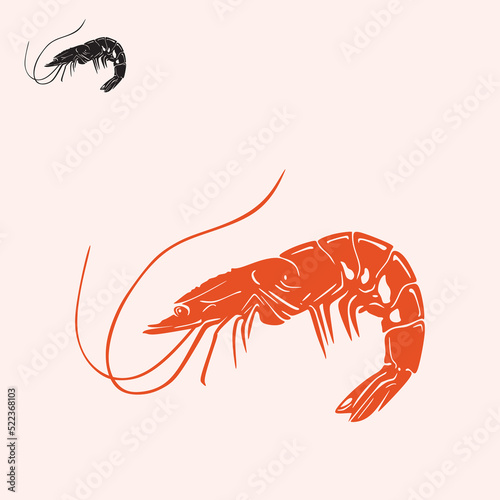 RED SEA SHRIMP LOGO, silhouette of great shrimp fish vector illustrations