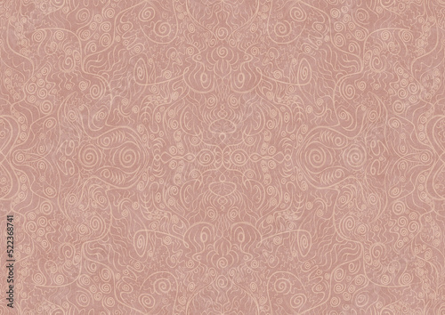 Hand-drawn abstract seamless ornament. Light semi transparent pale pink on a pale pink background. Paper texture. Digital artwork, A4. (pattern: p06a)