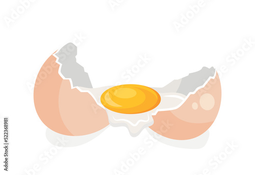 Chicken broken egg. Natural, fresh and organic products, protein and yolk. Ingredient for making scrambled eggs. Farming and agriculture, stage of preparing breakfast. Cartoon flat vector illustration