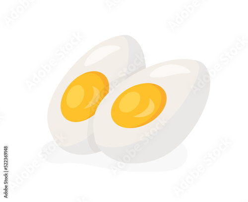 Broken chicken egg. Natural, fresh and organic products, protein and yolk. Stages of cooking, ingredients and recipe. Farming and agriculture. Social media sticker. Cartoon flat vector illustration