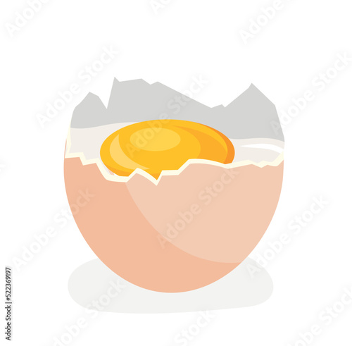 Chicken broken egg. Natural, fresh and organic products, protein and yolk. Recipes and ingredients, icon for online supermarket, market or grocery store website. Cartoon flat vector illustration