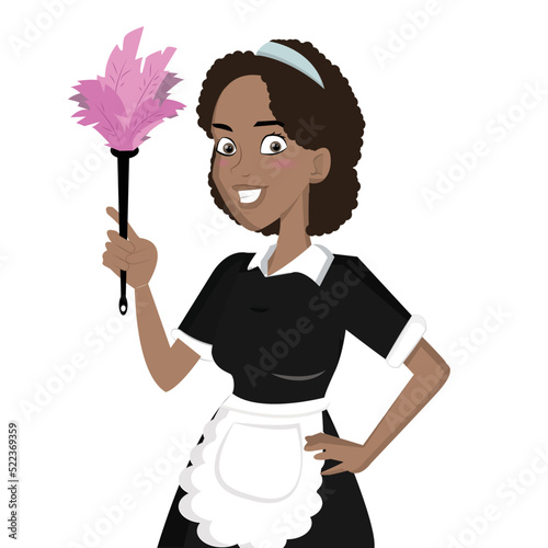 Professional African American Black Maid Cleaner with Feather Duster
