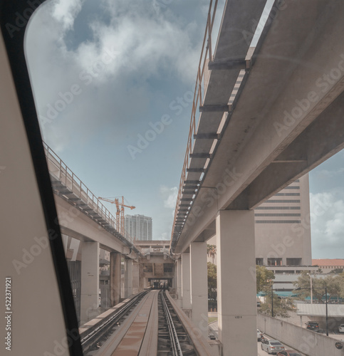bridge metro rail train downtown miami 