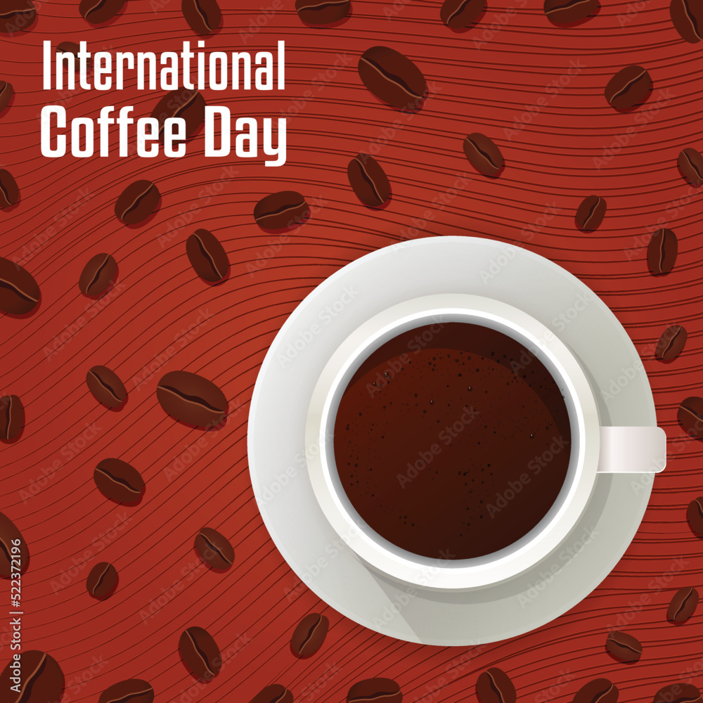 Obraz premium Illustration a cup of coffee on brown color and text International coffee day