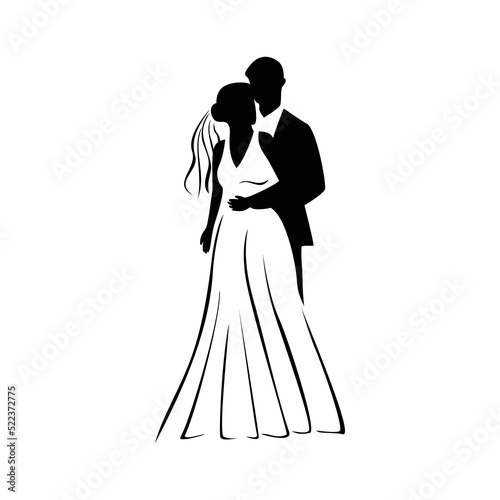 bride and groom silhouette. wedding couple sign and symbol. husband and wife vector illustration for wedding invitation.