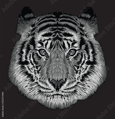 tiger head isolated on black background for poster, t-shirt print, business element, social media content, blog, sticker, vlog, and card. vector illustration.