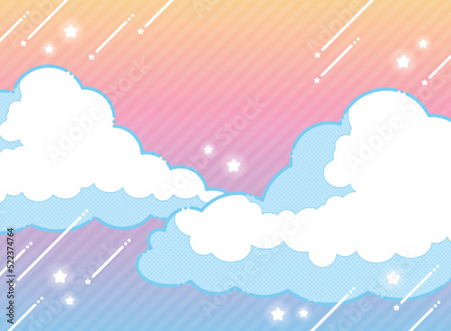 80's風の雲と流れ星のかわいいアニメ調背景イラスト