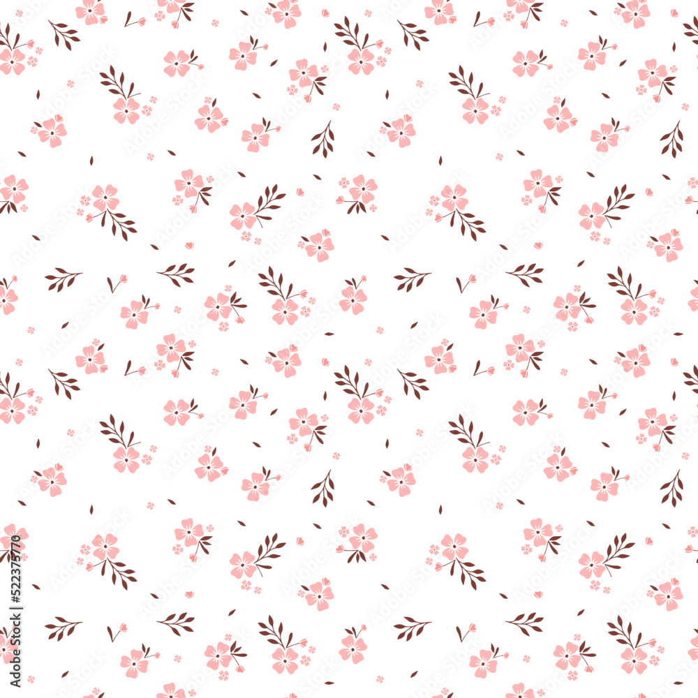 seamless pattern pink flower with leaf and branch vector