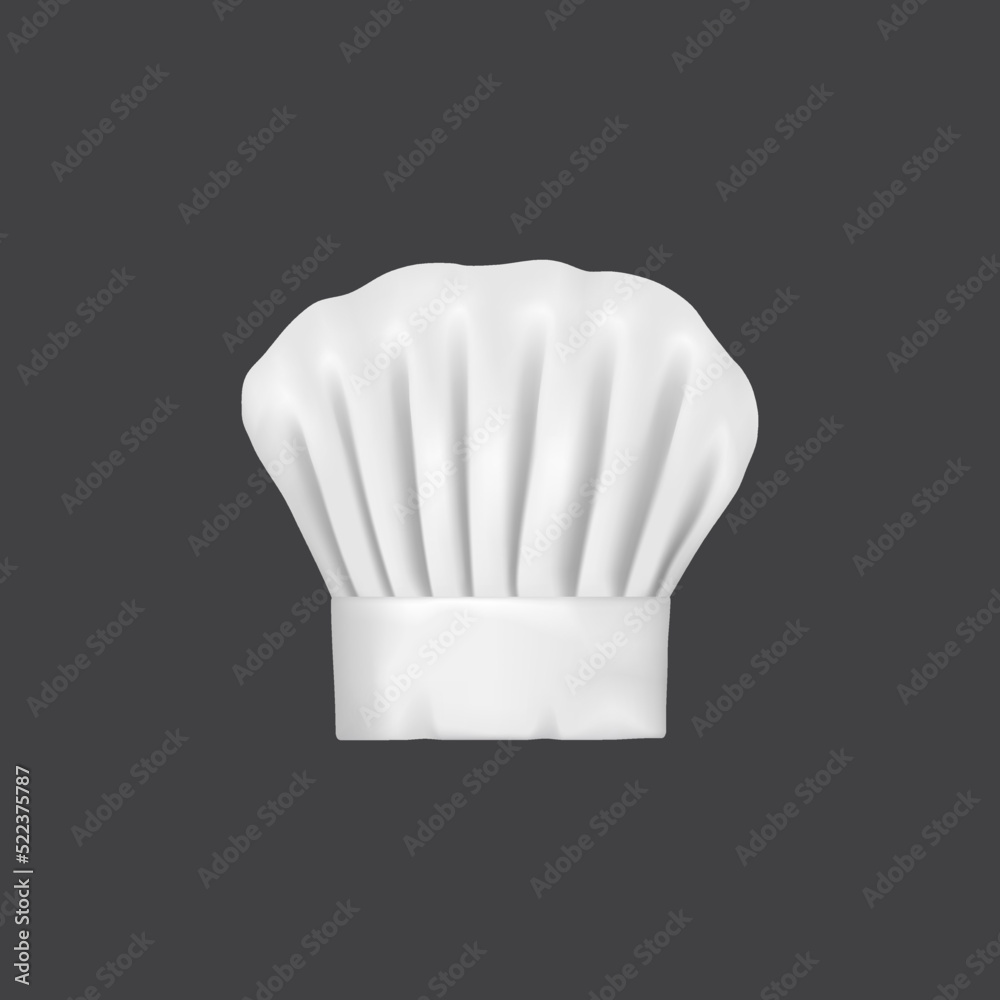 Realistic chef hat, cook cap and baker toque. 3d white chef hat