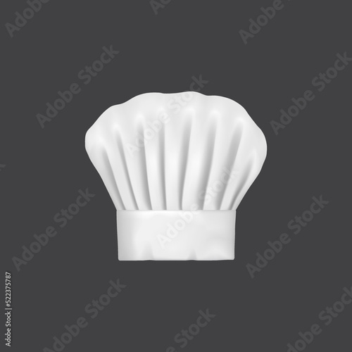 Realistic chef hat, cook cap and baker toque. 3d white chef hat. Restaurant kitchen staff uniform hat, cafe cook 3d vector cap or bakery baker isolated toque with creases