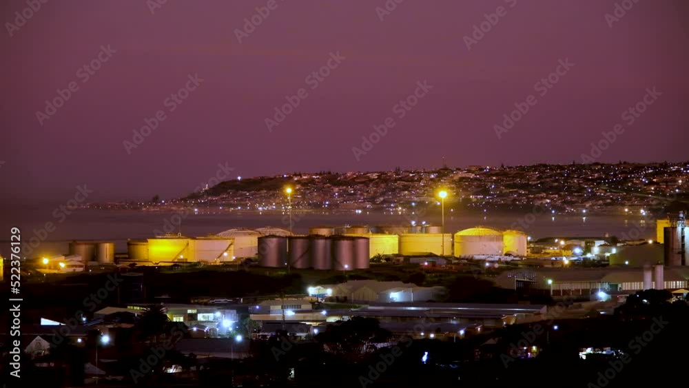 Elevated night view over Mossel Bay industrial area and The Point all lit up Elevated night view over Mossel Bay industrial area and The Point all lit up