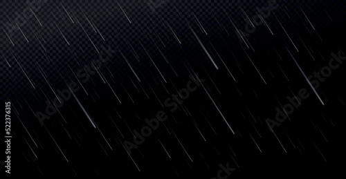 Realistic rain drops. Autumn and bad and cold weather. Graphic elements for creating animations and pictures. Landscape, stylish poster or banner for website with liquid. Flat vector illustration