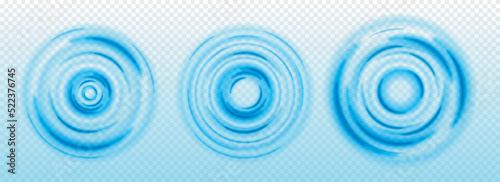 Waves water ripple. Drop falls into blue liquid, posters and banners for website. Physical laws and force of attraction. Caustic drop or sound wave splash effects. Realistic flat vector illustration