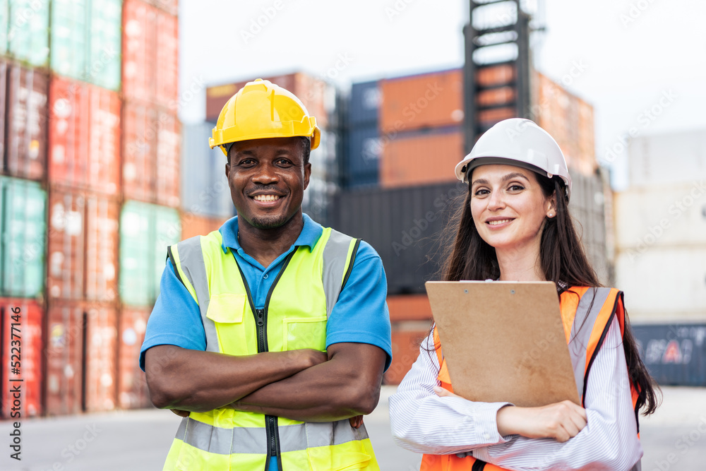 Portrait of Caucasian businesswoman and Young African American worker. Portrait of Caucasian businesswoman and Young African American worker.