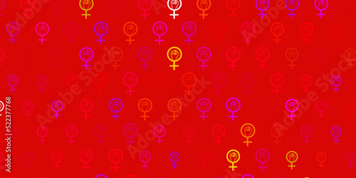 Light Pink  Yellow vector backdrop with women power symbols.