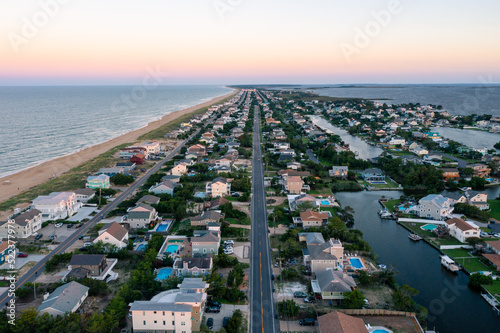 Aerial View looking south of the Sandbridge area of Virginia Beach at Sunset