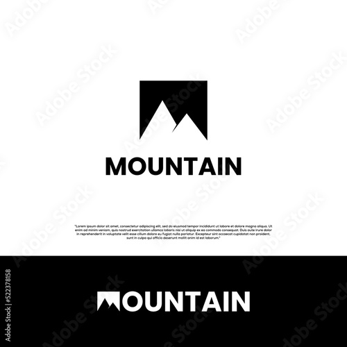 word mountain with mountain icon as letter M. logo silhouette monochrome design