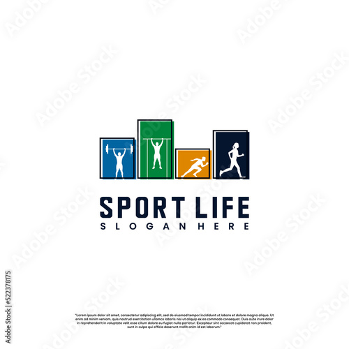 sport life logo, set of silhouette bodybuilding logo icon in square design. gym logo