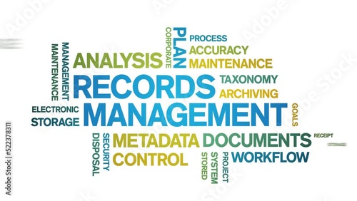 4k Records Management Animated Tag Word Cloud;Text Design Animation typography seamless loop.
