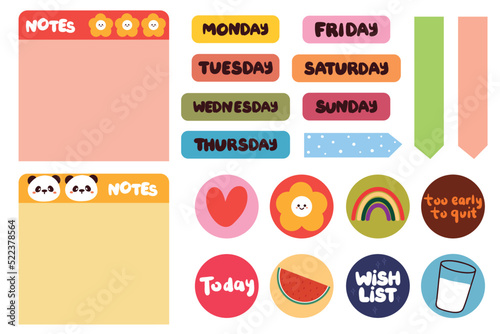 collection of weekly and daily planner sticker, notes, to do list, with lettering and cute icon. template for agenda, check list, stationery © PIPIOREN