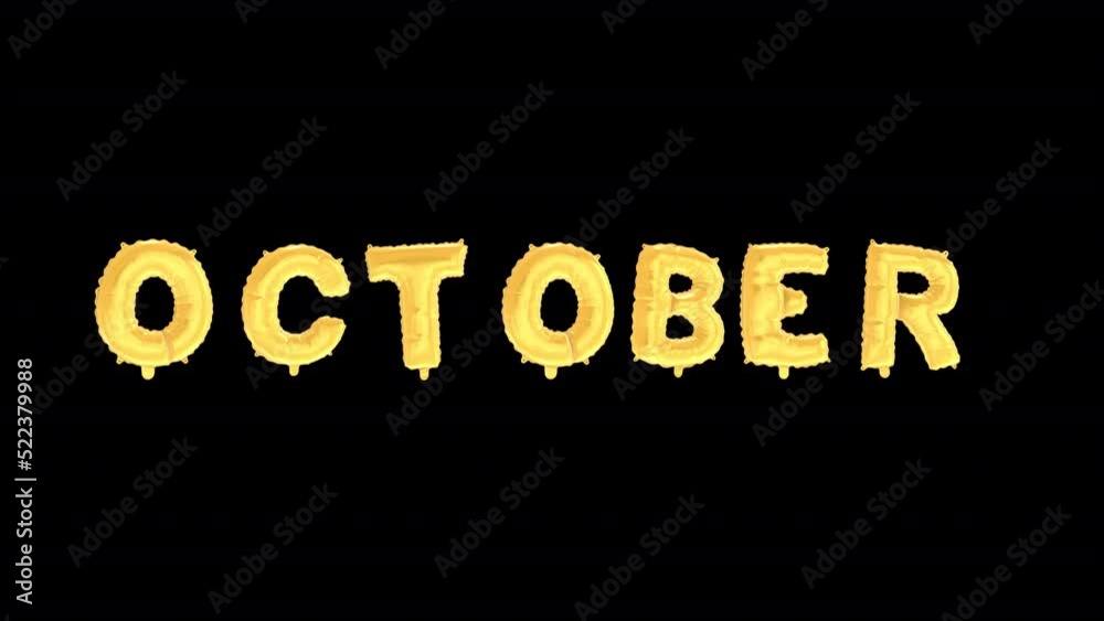 Month Of October. Gold Helium Balloon. Alpha Channel. Prores4444. Loop Animation. Month Of October. Gold Helium Balloon. Alpha Channel. Prores4444. Loop Animation.