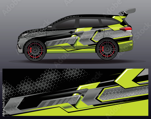 Car wrap design vector. Graphic abstract stripe racing background kit designs for wrap vehicle  race car  rally  adventure and livery
