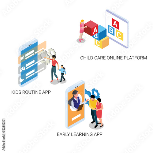 Childcare technology isometric 3d vector illustration concept for banner, website, illustration, landing page, flyer, etc.