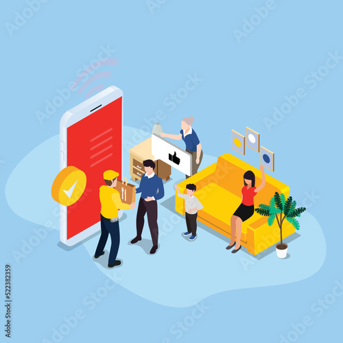 Online food delivery isometric 3d vector illustration concept for banner, website, illustration, landing page, flyer, etc.