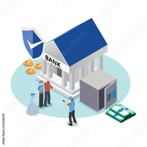 Robber surrenders to police officers isometric 3d vector illustration concept for banner, website, illustration, landing page, flyer, etc.