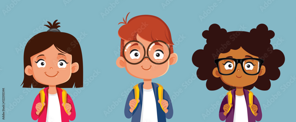 Happy Students Going Back to School Vector Cartoon Illustration. Group of  kids returning to class together as friends Stock Vector | Adobe Stock