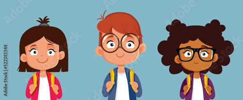 Happy Students Going Back to School Vector Cartoon Illustration. Group of kids returning to class together as friends
