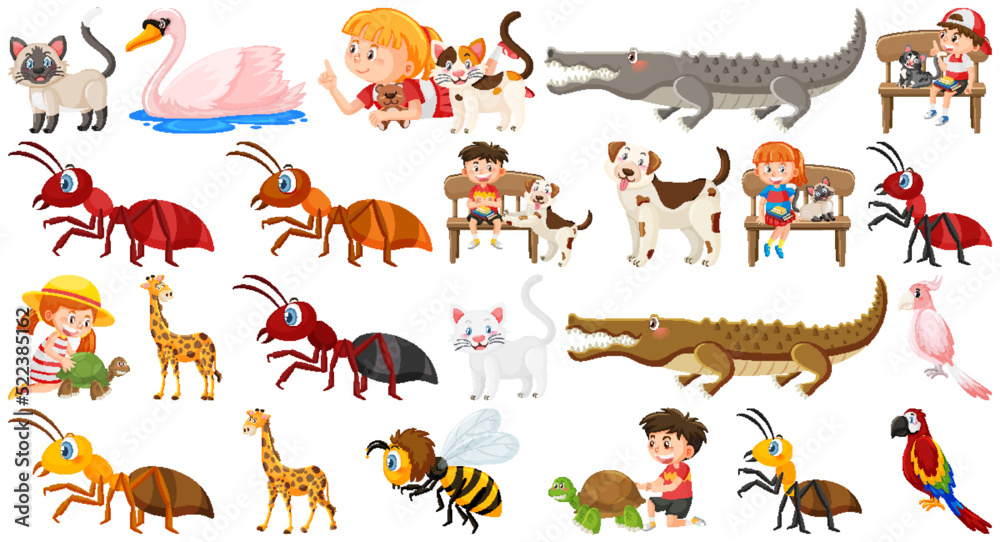 Obraz premium Set of various wild animals in cartoon style