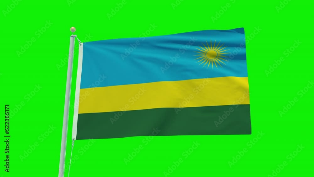 Seamless loop animation of the Rwanda flag on a green screen background.