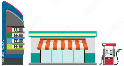 Gas station in cartoon style