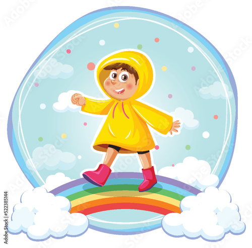 A girl in raincoat standing on rainbow