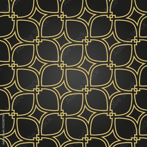 Seamless vector ornament in arabian style. Geometric abstract black and golden background. Grill with pattern for wallpapers and backgrounds